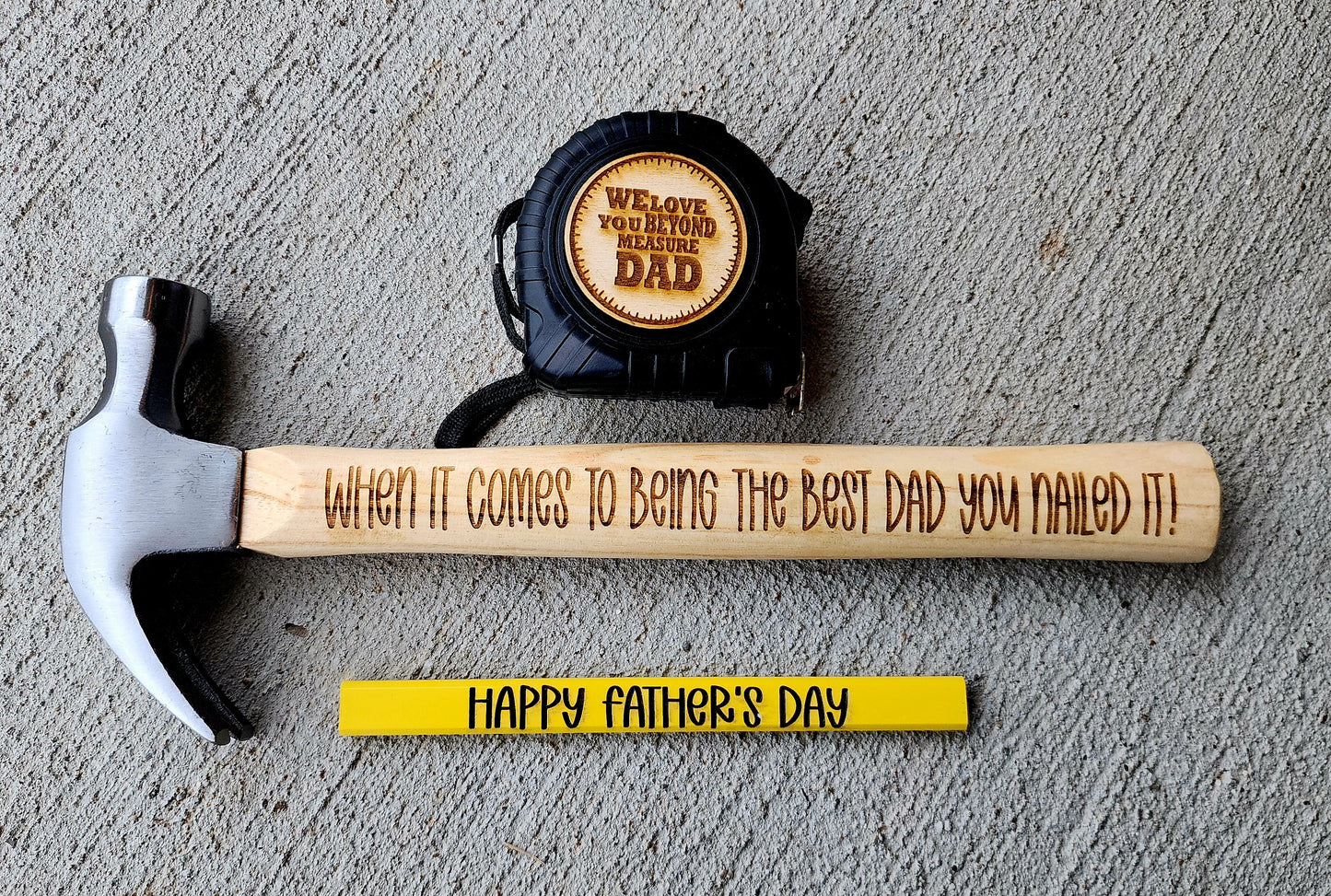 Engraved Tool Bundle Hammer/ Tape Measure / pencil