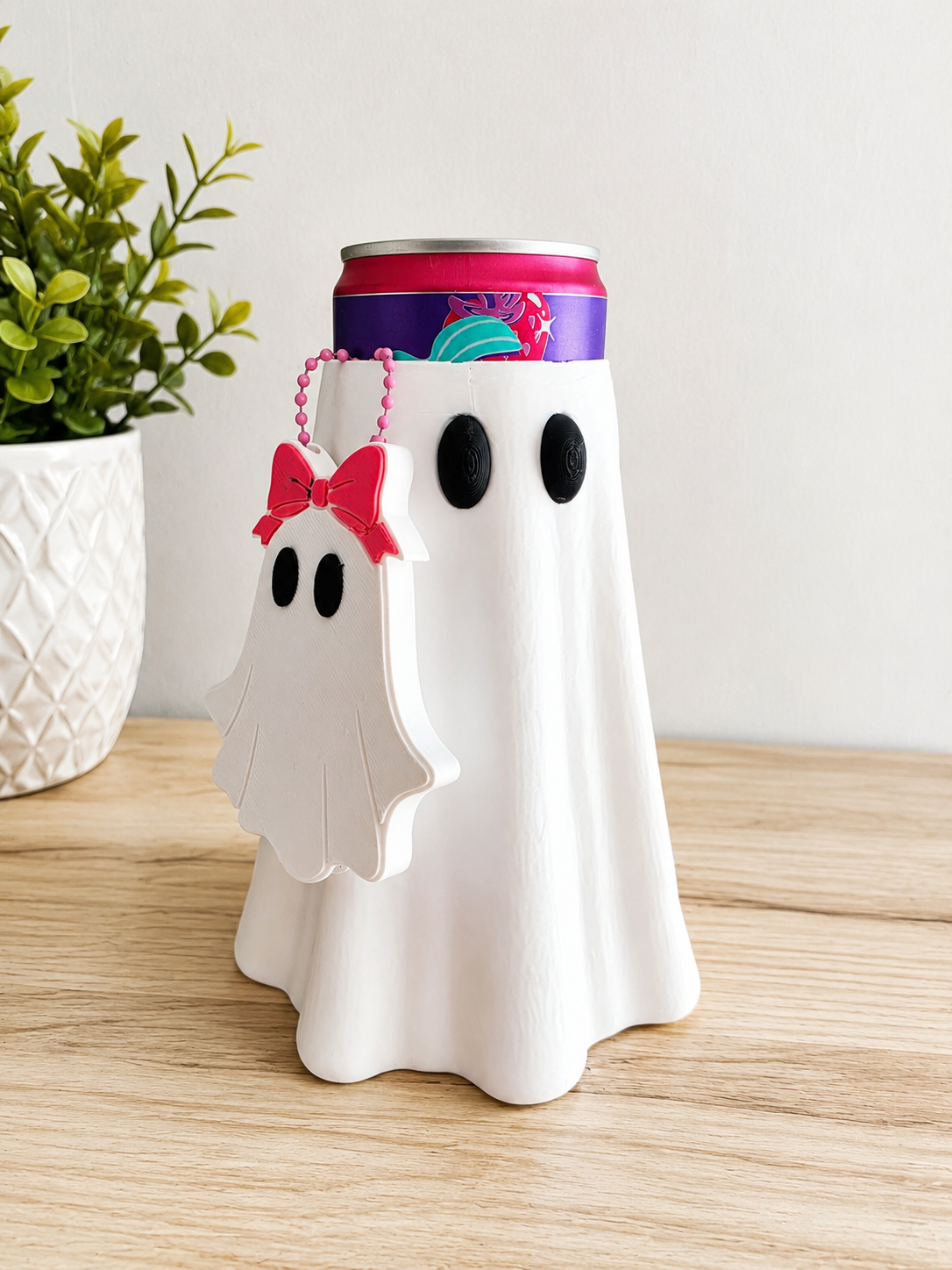 Ghost 12oz soda can Drink Holder with Can Opener Keychain