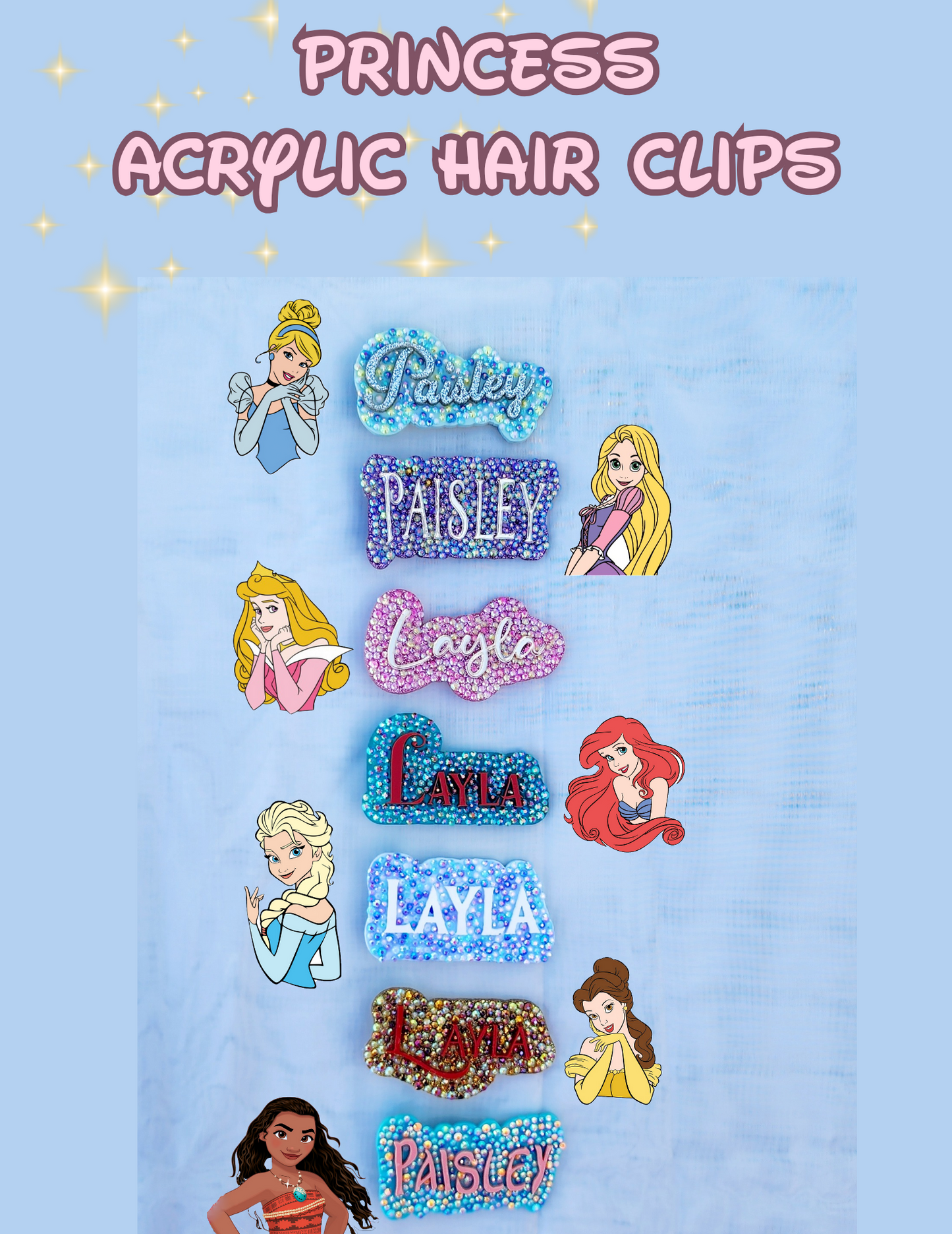 Princess Rhinestone Acrylic Hair Clips