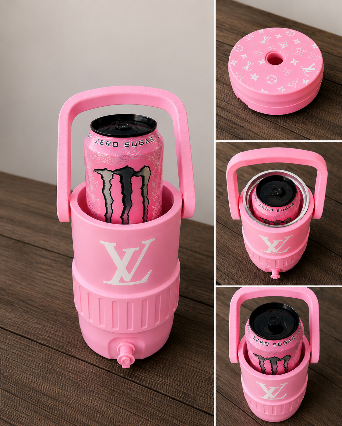 LV Luxe Vanity Cooler Can Holder 12 oz, 3D Printed Can Holder with Handle, Soda Can Holder